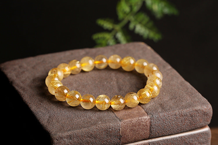 Gold Hair Crystal Bracelet Beaded Women's Natural Titanium Crystal Hair Crystal Hand String Jewelry