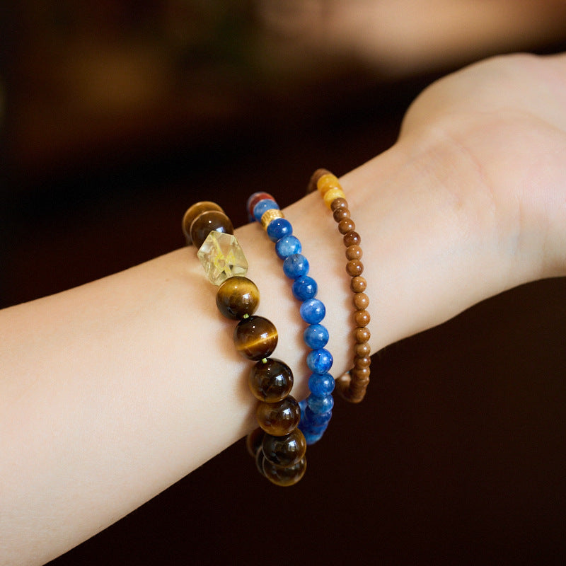 138New Chinese style Chinese style bracelet, women's natural Bodhi tiger eye stone, blue crystal