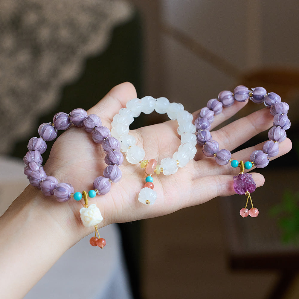 105Natural white crystal four leaf clover cat eye stone bracelet with beaded beads for women's light luxury and high-end feel bracelet