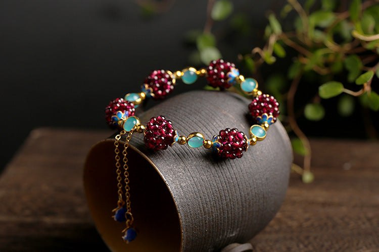 147Natural Garnet Simple Women's Garnet Bracelet Paired with Tianhe Stone Cloisonn é Accessories Bracelet
