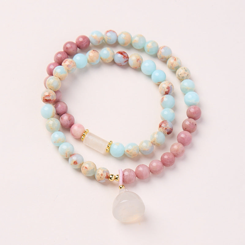 New Chinese style Shoushan Stone Double Circle Bracelet Women's Redwood Pattern Stone Lotus Crown Double Circle