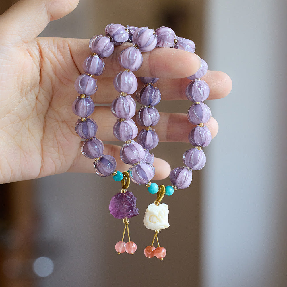 105Natural white crystal four leaf clover cat eye stone bracelet with beaded beads for women's light luxury and high-end feel bracelet