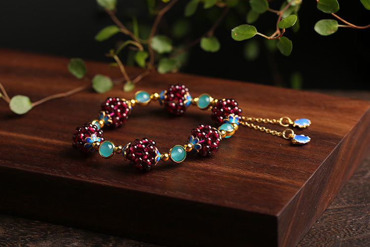 147Natural Garnet Simple Women's Garnet Bracelet Paired with Tianhe Stone Cloisonn é Accessories Bracelet