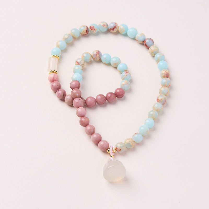 New Chinese style Shoushan Stone Double Circle Bracelet Women's Redwood Pattern Stone Lotus Crown Double Circle