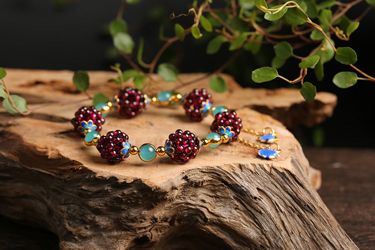 147Natural Garnet Simple Women's Garnet Bracelet Paired with Tianhe Stone Cloisonn é Accessories Bracelet