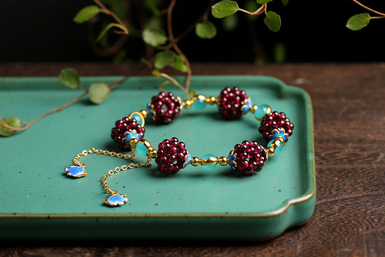147Natural Garnet Simple Women's Garnet Bracelet Paired with Tianhe Stone Cloisonn é Accessories Bracelet