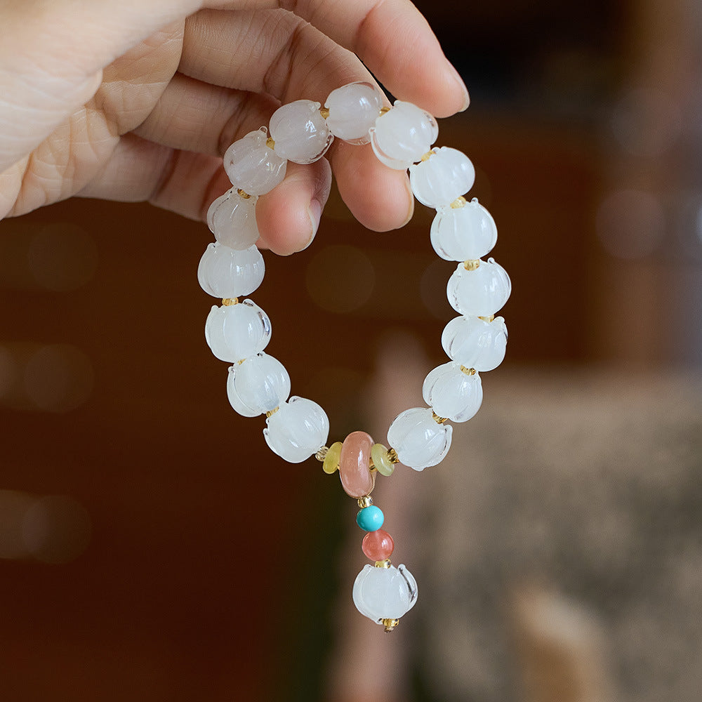 105Natural white crystal four leaf clover cat eye stone bracelet with beaded beads for women's light luxury and high-end feel bracelet