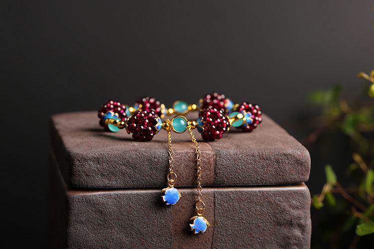 147Natural Garnet Simple Women's Garnet Bracelet Paired with Tianhe Stone Cloisonn é Accessories Bracelet