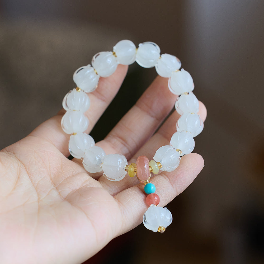 105Natural white crystal four leaf clover cat eye stone bracelet with beaded beads for women's light luxury and high-end feel bracelet
