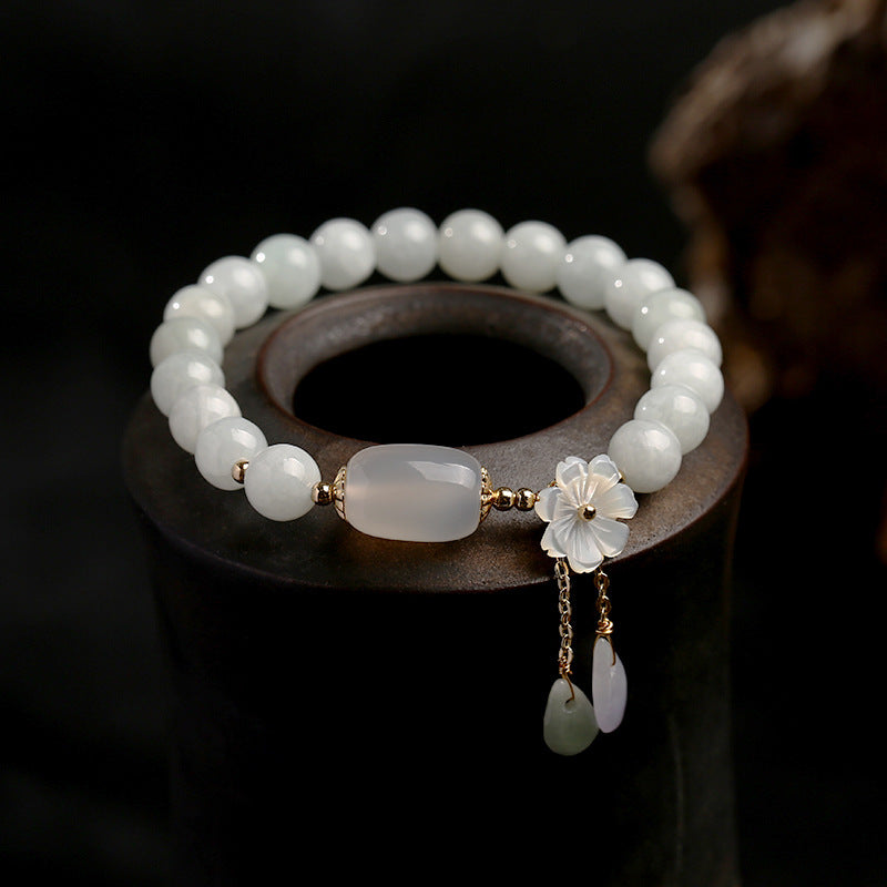 Original Natural Jade Bracelet 14K Gold Hanging Natural Shell Flower Jade Water Drop Jewelry