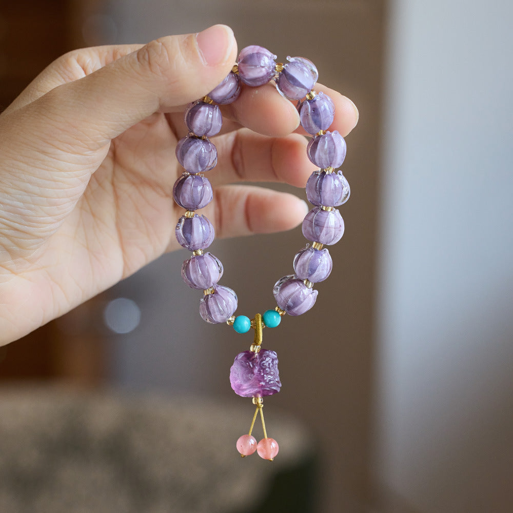 105Natural white crystal four leaf clover cat eye stone bracelet with beaded beads for women's light luxury and high-end feel bracelet