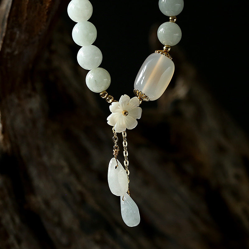 Original Natural Jade Bracelet 14K Gold Hanging Natural Shell Flower Jade Water Drop Jewelry