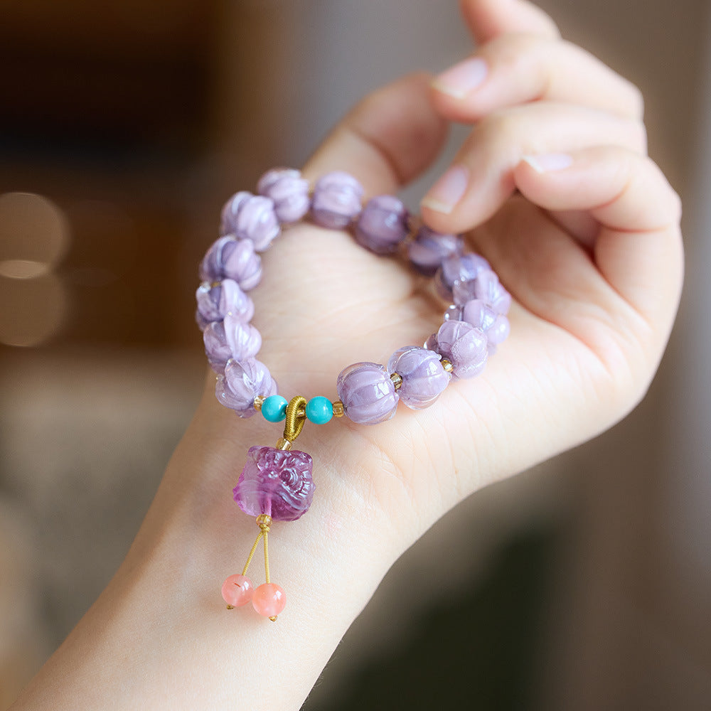 105Natural white crystal four leaf clover cat eye stone bracelet with beaded beads for women's light luxury and high-end feel bracelet