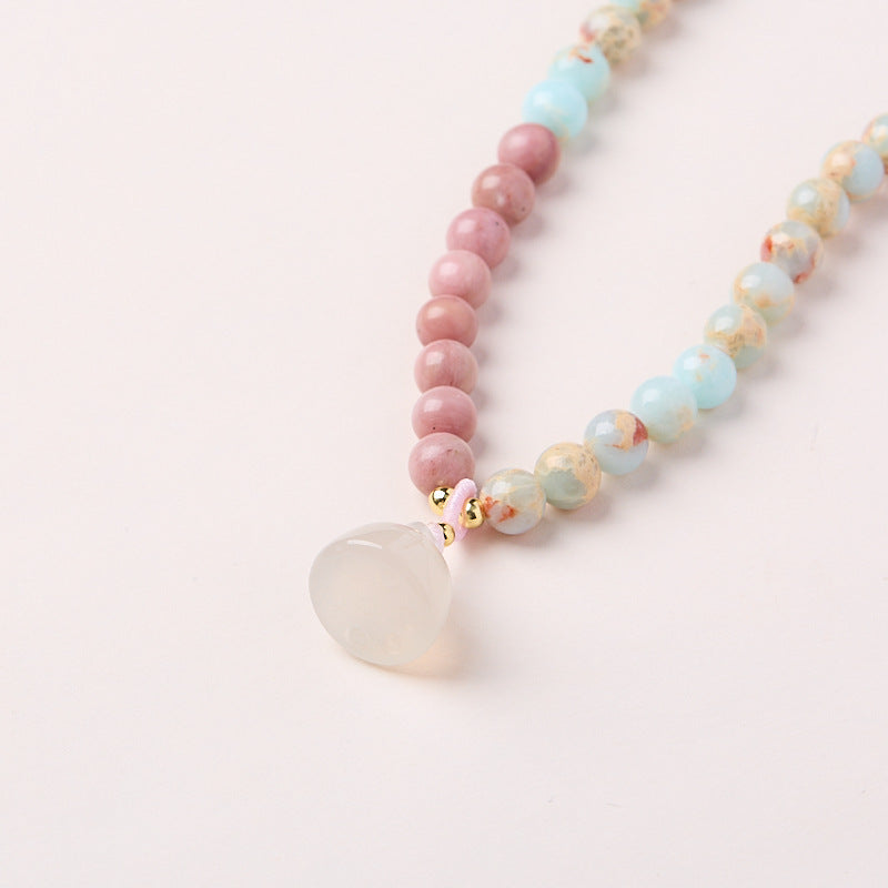 New Chinese style Shoushan Stone Double Circle Bracelet Women's Redwood Pattern Stone Lotus Crown Double Circle