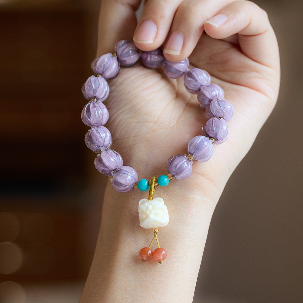 105Natural white crystal four leaf clover cat eye stone bracelet with beaded beads for women's light luxury and high-end feel bracelet