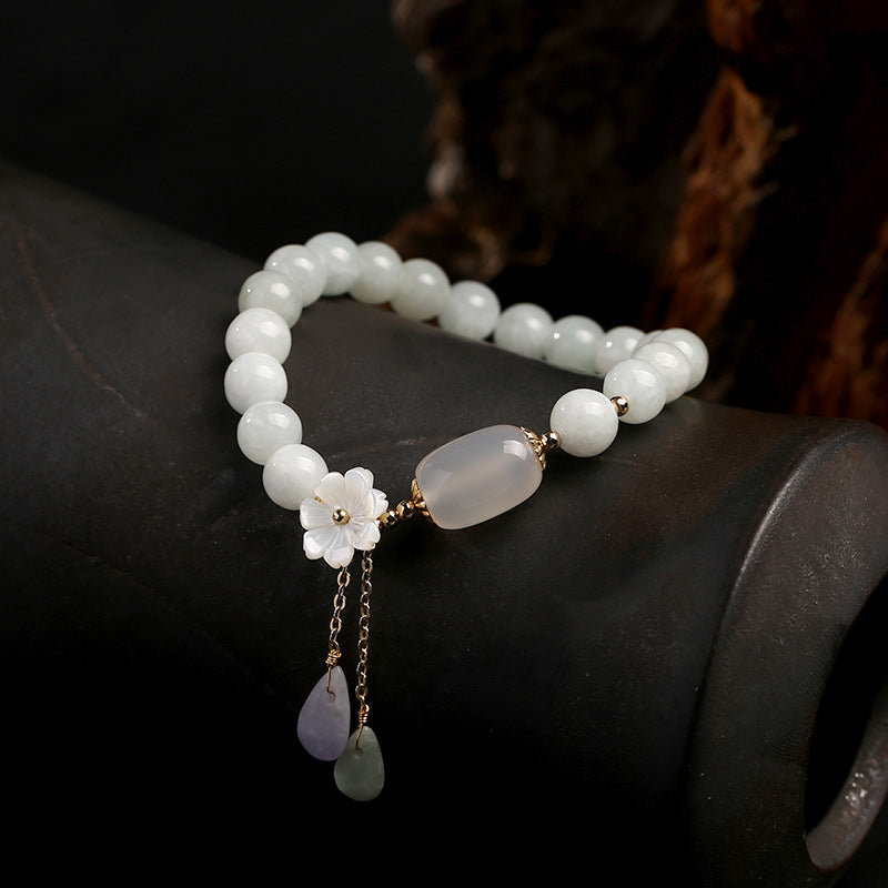 Original Natural Jade Bracelet 14K Gold Hanging Natural Shell Flower Jade Water Drop Jewelry