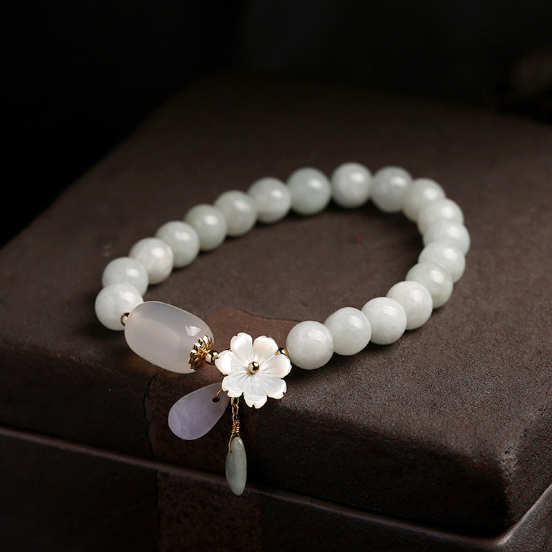 Original Natural Jade Bracelet 14K Gold Hanging Natural Shell Flower Jade Water Drop Jewelry