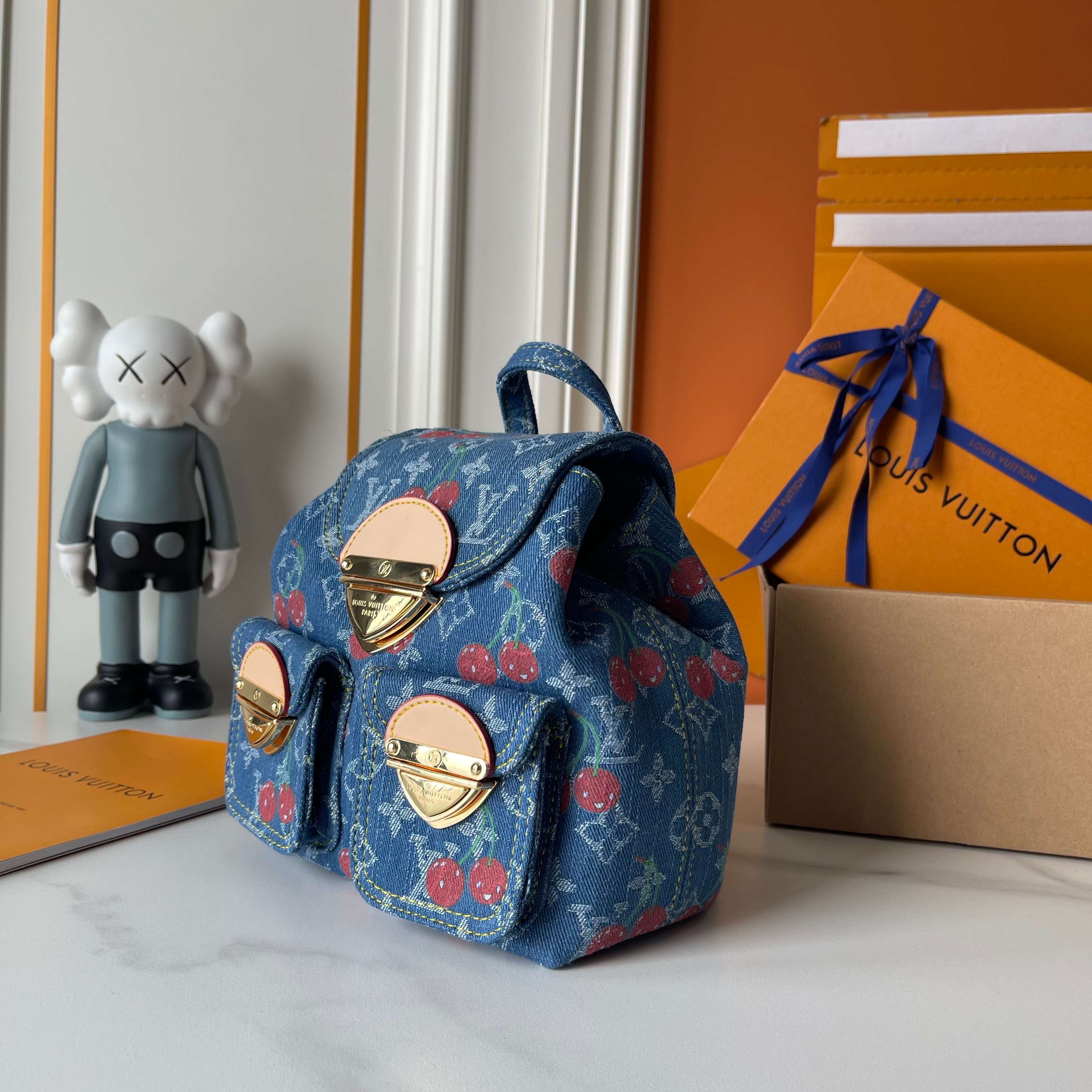 146PE58B Popular denim material+leather bag