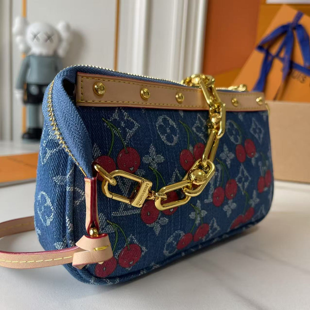 146PE59B Popular denim material+leather bag