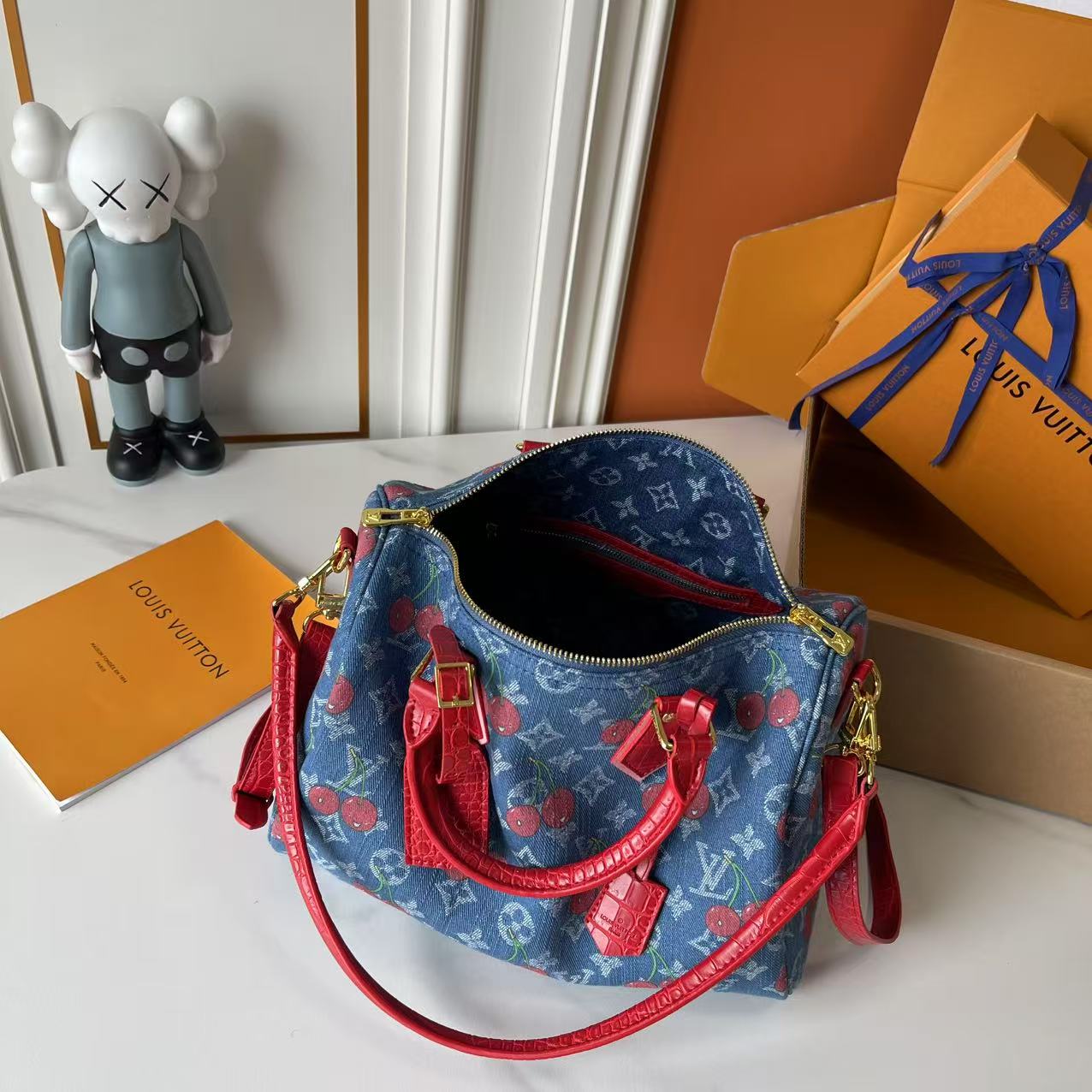 146PE57B Popular denim material+leather bag