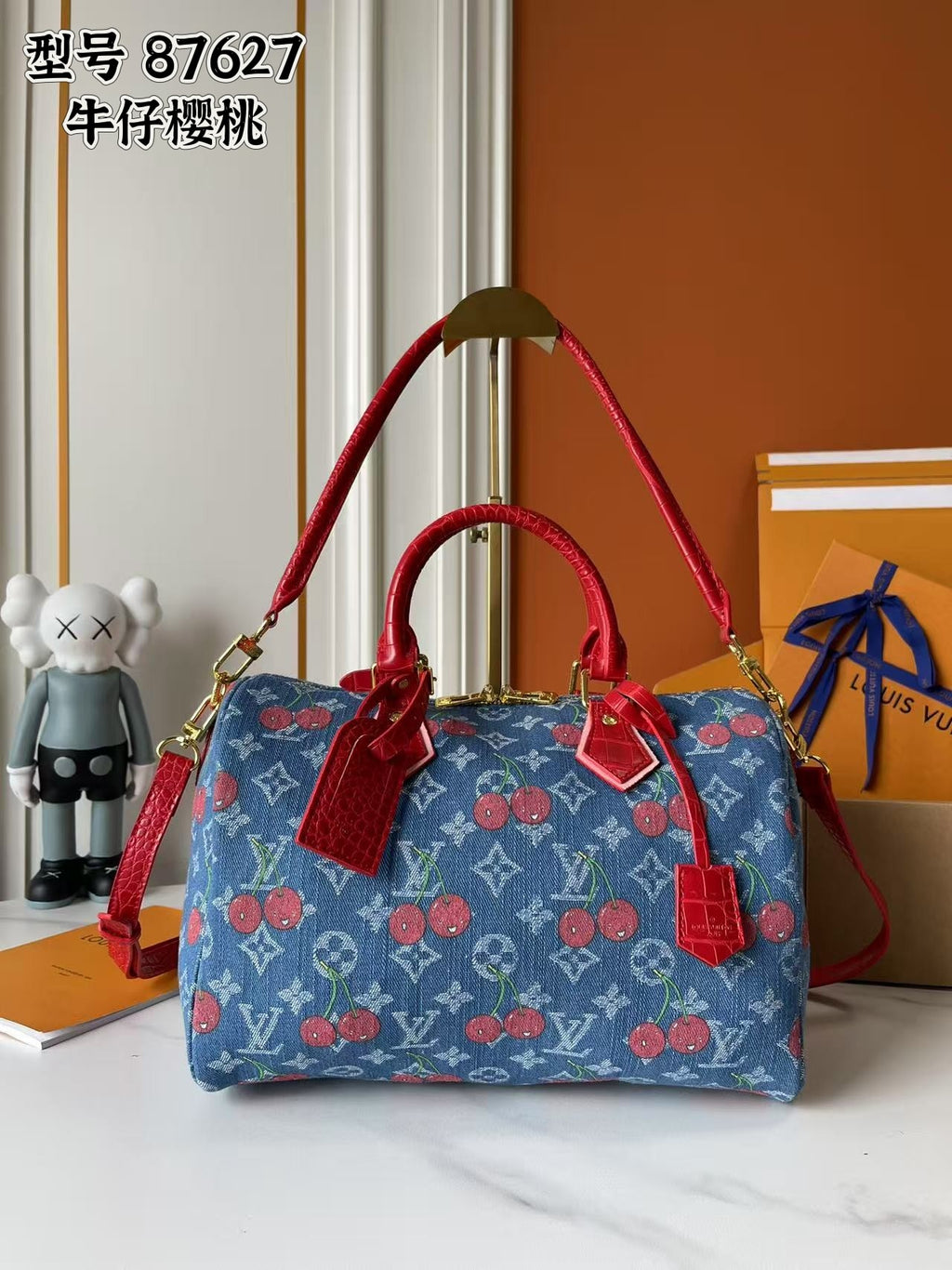 146PE57B Popular denim material+leather bag
