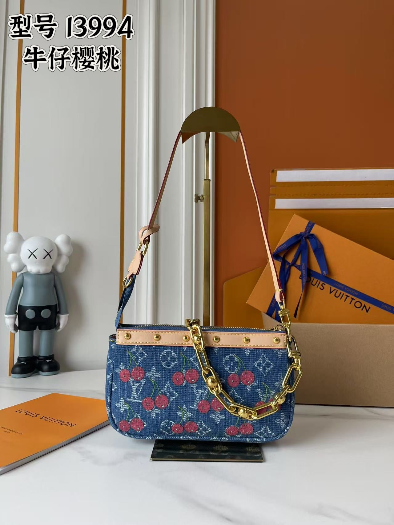 146PE59B Popular denim material+leather bag