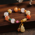170Natural Xinjiang Pumpkin Bead Bracelet, Couple Style, Retro Ethnic Style, Pixiu Gourd, Pumpkin, Golden Thread Jade Hand String