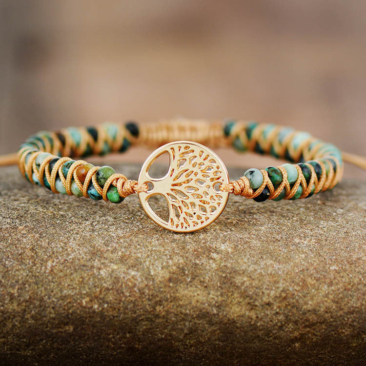 80Tree of Life African Pine Natural Stone Beaded Handcrafted Woven Yoga Friendship Lover Bracelet
