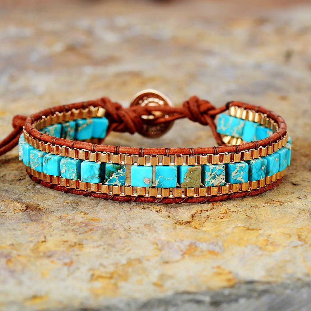 New Natural Emperor Stone Chain Handmade Woven Bracelet, European & American Leather Bracelet