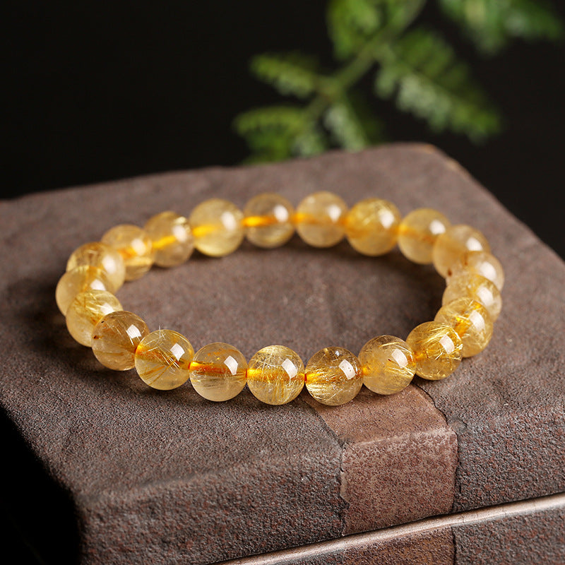 Gold Hair Crystal Bracelet Beaded Women's Natural Titanium Crystal Hair Crystal Hand String Jewelry