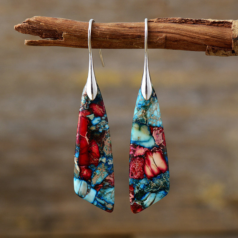 26Bohemian Emperor Stone Geometric Pendant Earrings Earrings European and American Popular Natural Stone Jewelry