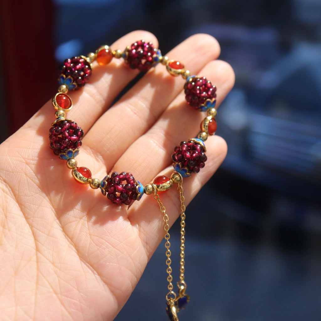 147Natural Garnet Simple Women's Garnet Bracelet Paired with Tianhe Stone Cloisonn é Accessories Bracelet