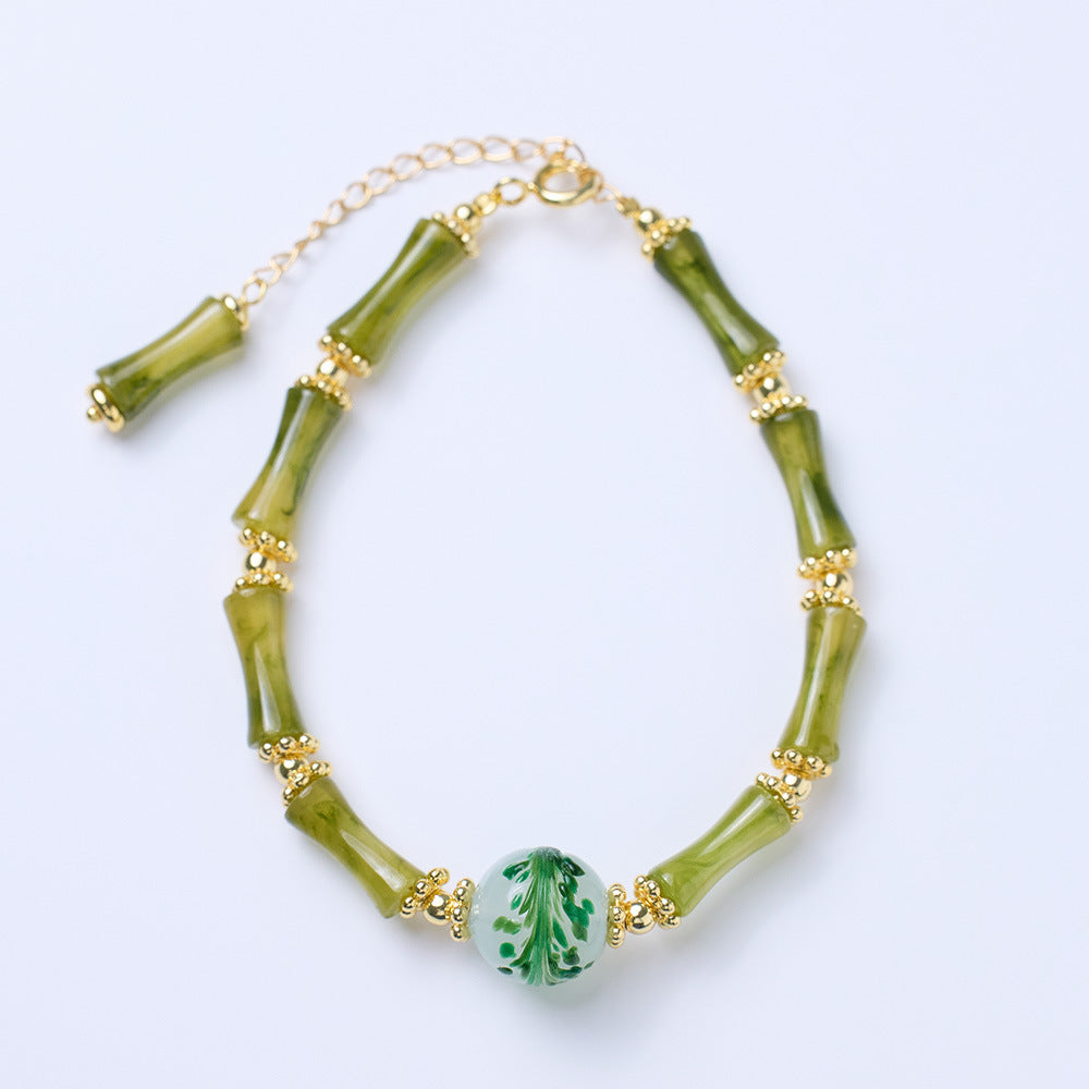 New Chinese style bamboo bracelet, agate heart sutra crystal bracelet, simple Chinese style, good luck couple souvenir jewelry wholesale