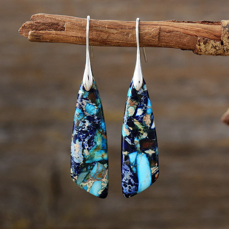 26Bohemian Emperor Stone Geometric Pendant Earrings Earrings European and American Popular Natural Stone Jewelry