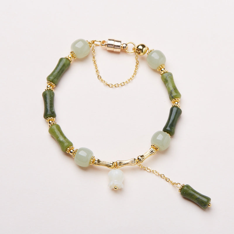 New Chinese style bamboo bracelet, agate heart sutra crystal bracelet, simple Chinese style, good luck couple souvenir jewelry wholesale