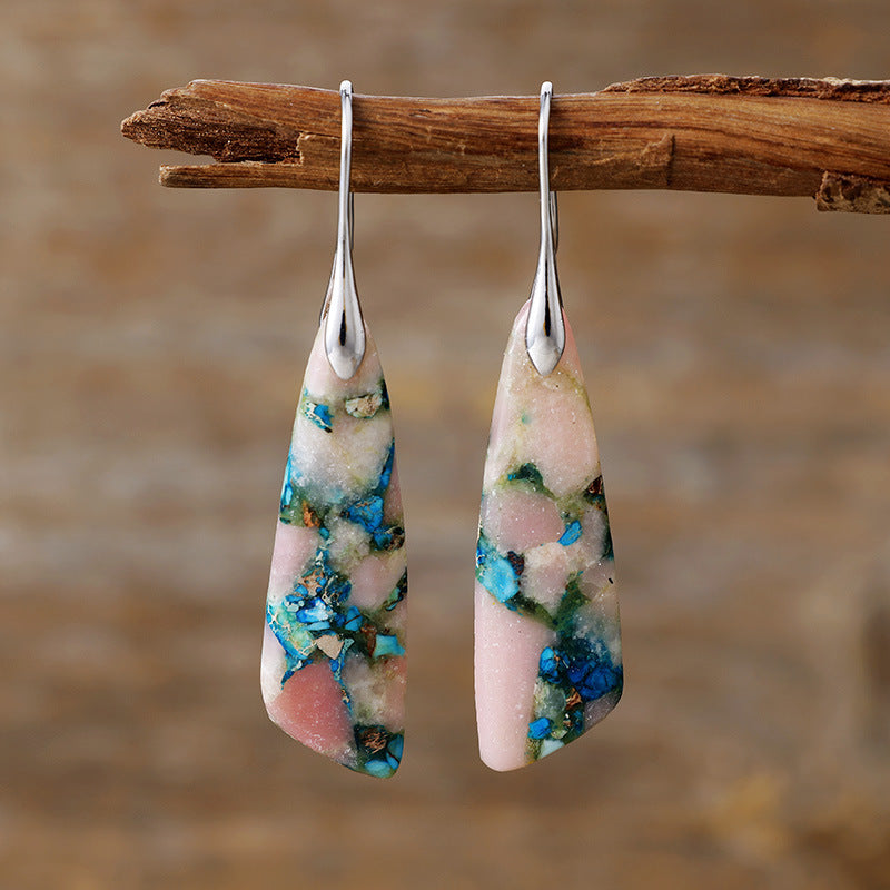 26Bohemian Emperor Stone Geometric Pendant Earrings Earrings European and American Popular Natural Stone Jewelry