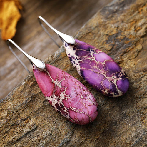 41New Bohemian Emperor Stone Water Drop Pendant Earrings, European and American Popular Jewelry Accessories