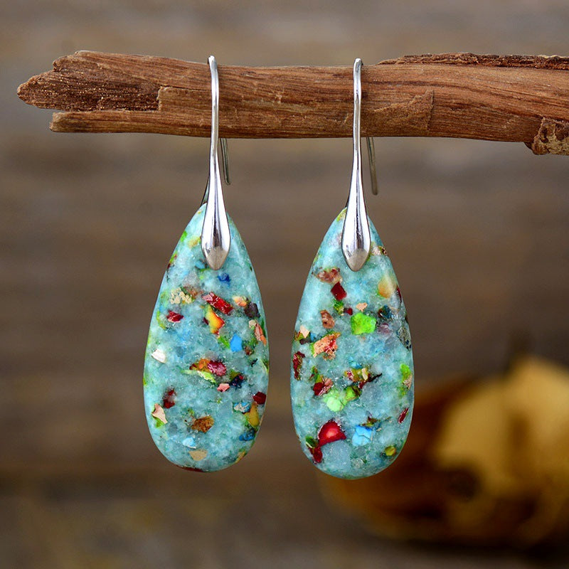 39New Bohemian Emperor Stone Water Drop Pendant Earrings Natural Stone Cross border Independent Station Jewelry