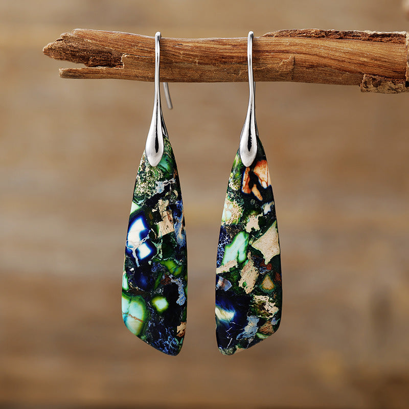 49Bohemian Emperor Stone Geometric Pendant Earrings, European and American Popular Natural Stone Jewelry