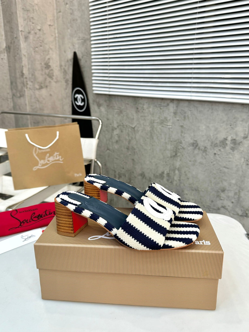 JXA9Z Popular leather + knitted heels