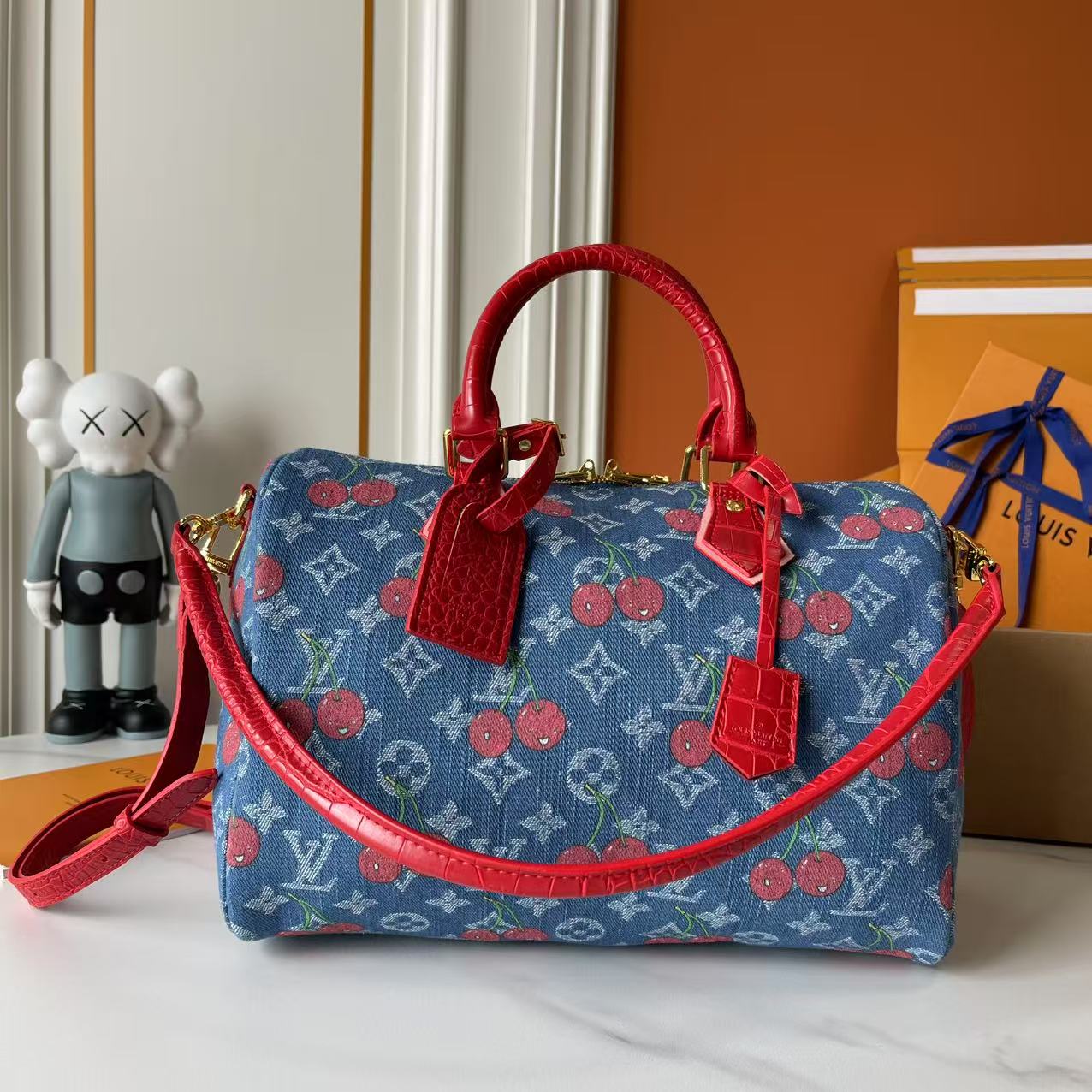 146PE57B Popular denim material+leather bag