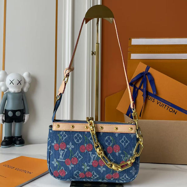 146PE59B Popular denim material+leather bag