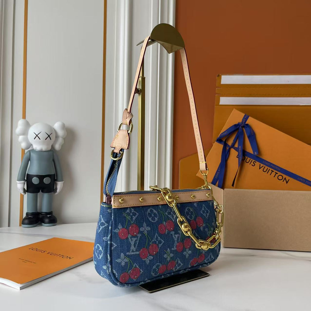 146PE59B Popular denim material+leather bag