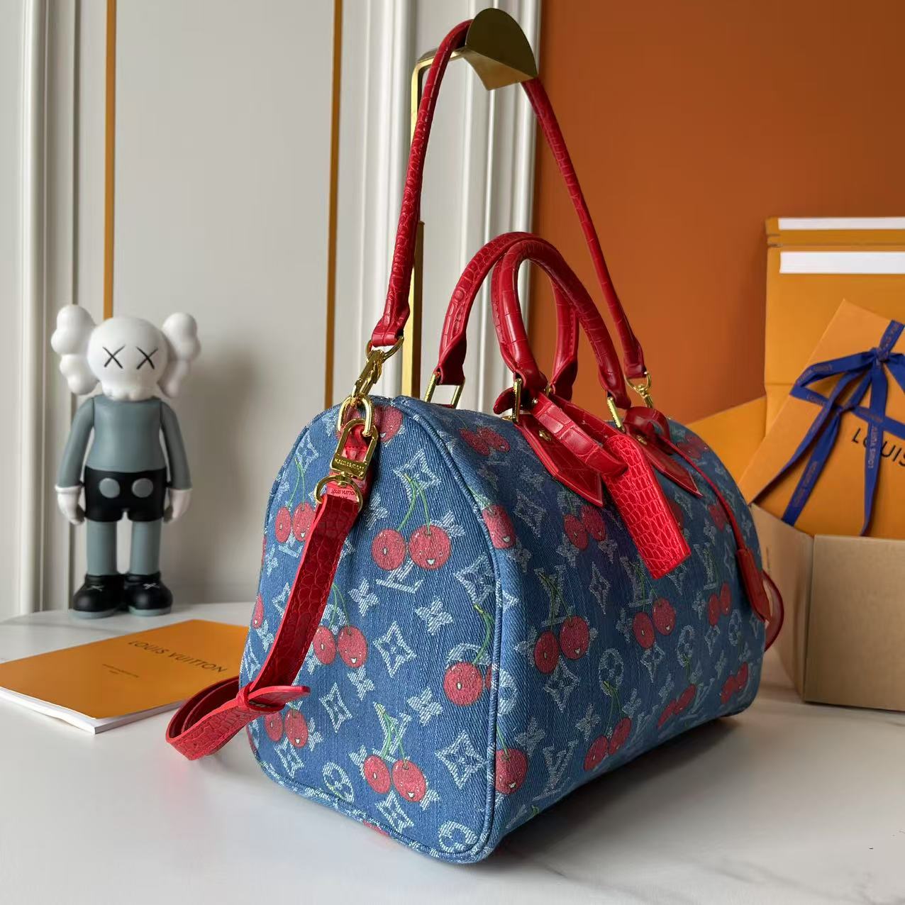 146PE57B Popular denim material+leather bag